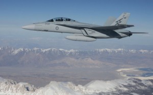 Super Hornet A44-202  during a work-up flight over the Sierra Nevada mountain range in California recently. (Dept of Defence)