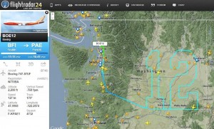 The BOE12 test flight which is following a route outlining the number 12 in honour of the Seattle fans. (screen grab from Flightradar24)
