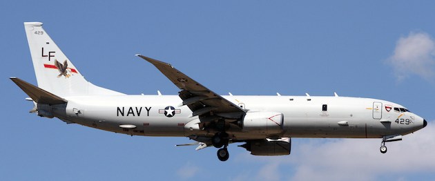 US Navy P-8A 168429 on approach to land at Perth Airport where it will join the MH370 search. (Duncan Watkinson)