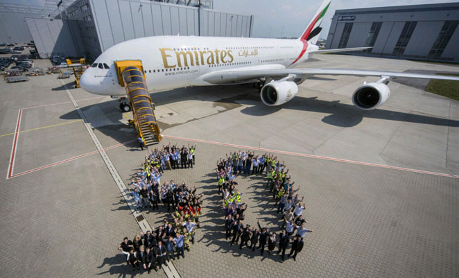 The 50th Emirates A380 at Hamburg. (Airbus)
