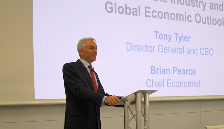 IATA chief executive Tony Tyler speaks at the global media day in Geneva.