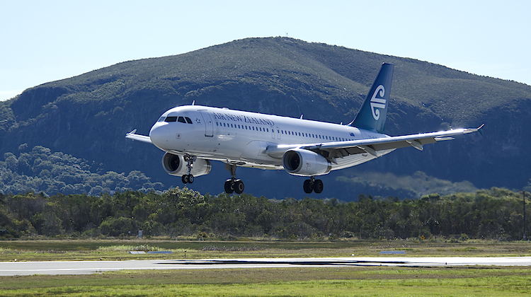 An Air NZ Airbus A320 at Sunshine Coast Airport with Mt Coolum in the background. (Sunshine Coast Airport)