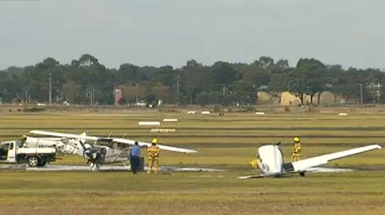 The scene of an aircraft collision at Moorabbin Airport on April 11. (Seven News)