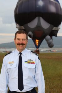 Chief of Air Force, Air Marshal Leo Davies, AO,CSC launches the new shaped Air Force Hot Air Balloon at Defence Establishment Fairbairn in Canberra. (Defence)