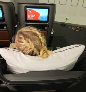 The headrest on Qantas's 787-9 premium economy seat. (Jordan Chong)