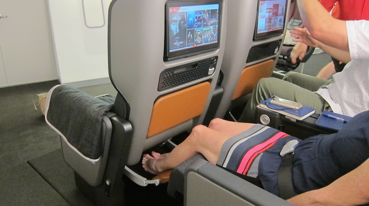 The legrest and footnet on Qantas's 787-9 new premium economy seat. (Jordan Chong)