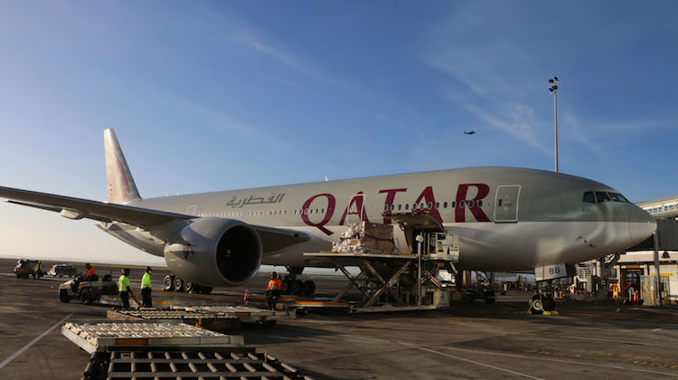 AUCKLAND NEW ZEALAND February 6, 2017. A Qatar Airwayas 777 arrived at Auckland International Airport today to begin the new direct service from Doha to Auckland. (Mike Millett)