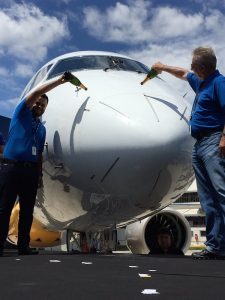Embraer celebrates the roll-out of its first E195-E2. (Embraer)