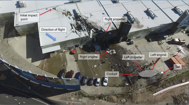 An overview of the accident site at Essendon Airport. (ATSB)