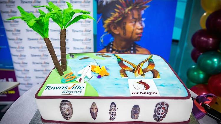 Celebrations at Townsville Airport for the arrival of Air Niugini's inaugural service from Port Moresby. (Townsville Airport/Facebook)