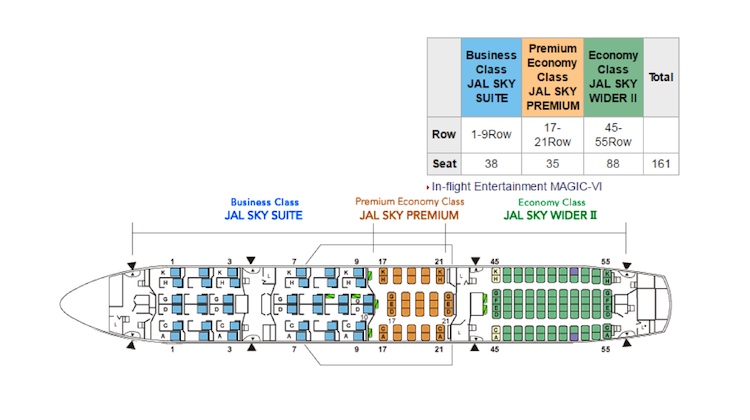 Japan Airlines' Boeing 787-8 seat map. (Japan Airlines)