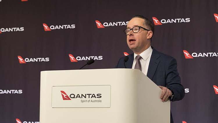 Qantas chief executive Alan Joyce delivers the 2016/17 full year results. (Seth Jaworski)