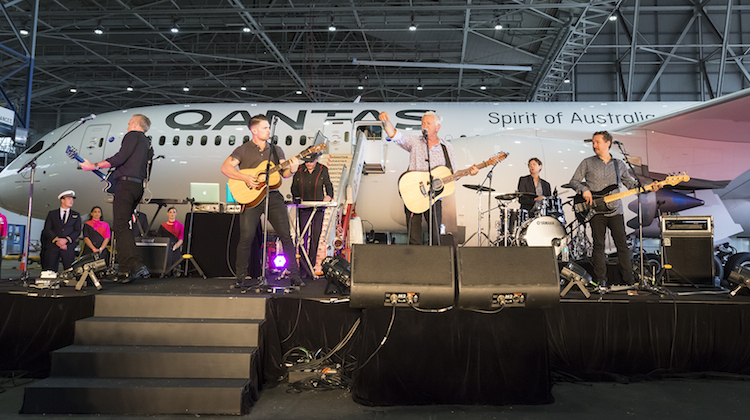 Iva Davies performs at Qantas's Hangar 96. (Seth Jaworski)