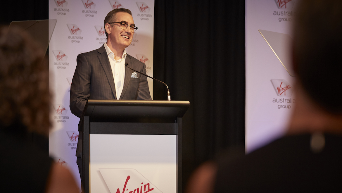Incoming Virgin Australia chief executive Paul Scurrah addresses the media. (Virgin Australia)