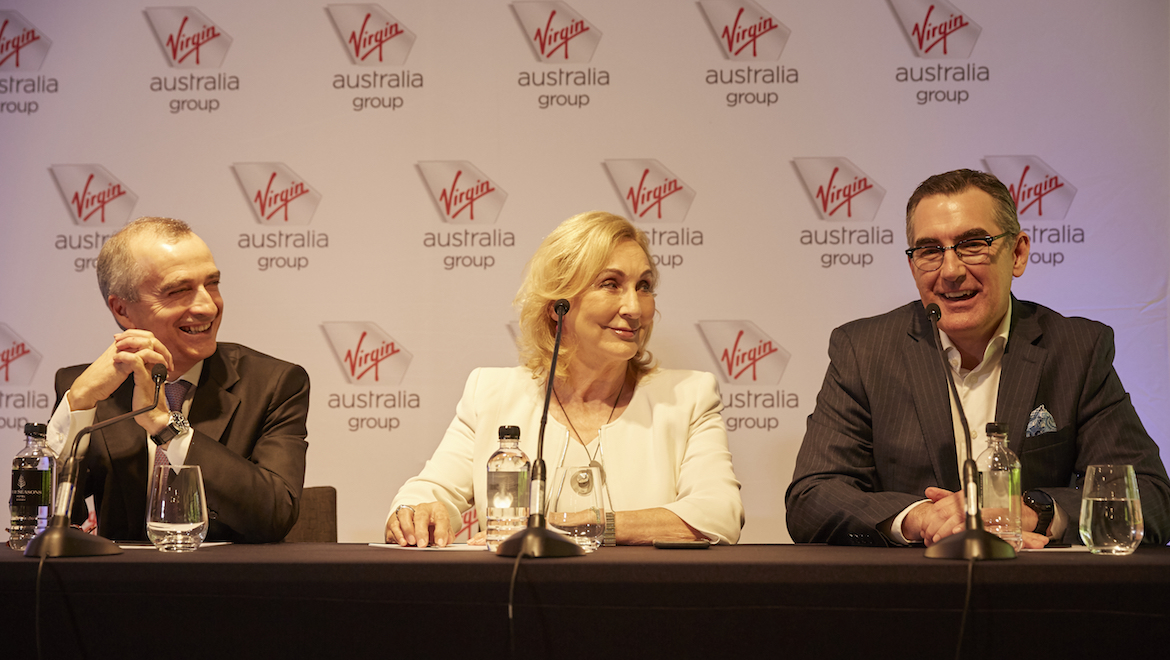 Virgin Australia's John Borghetti, Elizabeth Bryan and Paul Scurrah. (Virgin Australia)