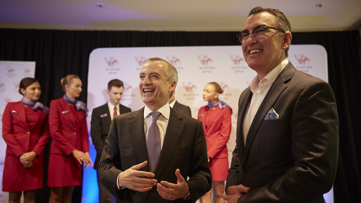 Virgin Australia current chief executive John Borghetti and his successor Paul Scurrah. (Virgin Australia)