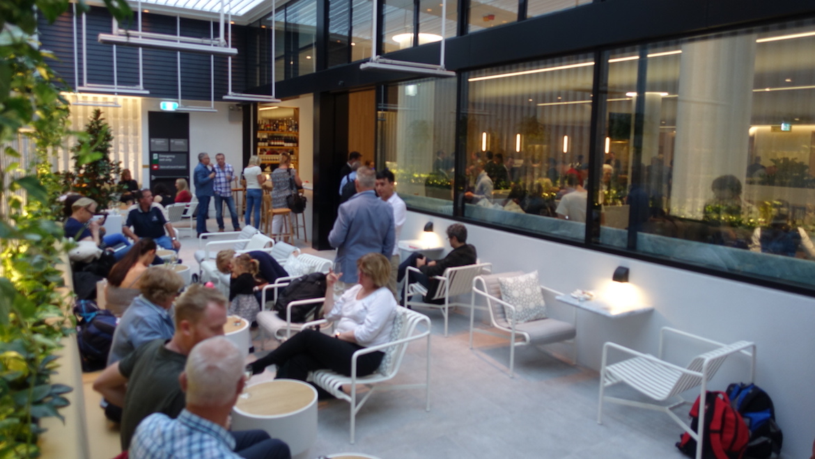 The outdoor terrace area of Qantas’s new Perth transit lounge. (Gerard Frawley)