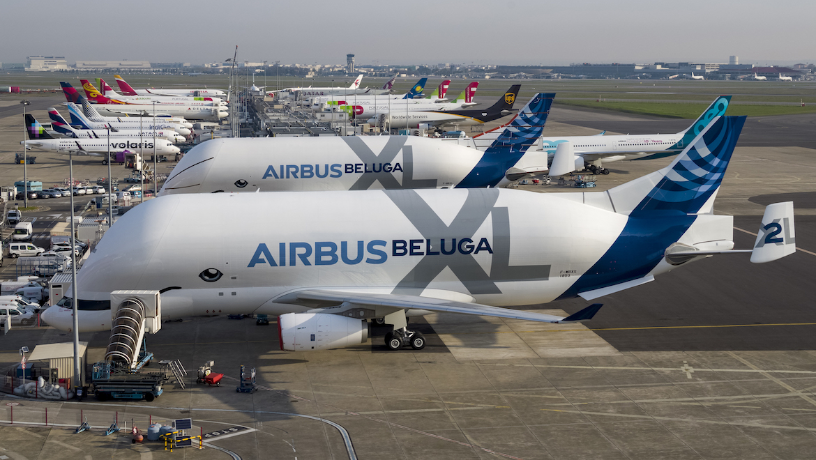 Two Airbus BelugaXL airlifters in Toulouse. (Airbus)