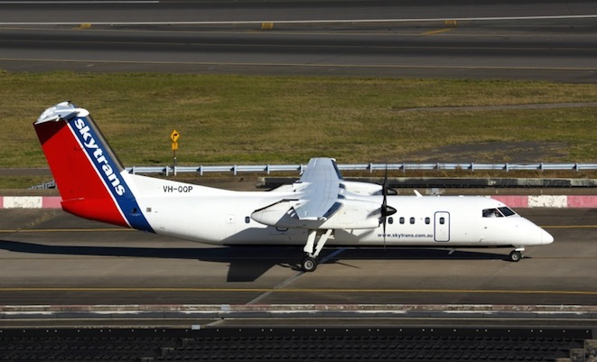 A Skytrans Dash 8 Q300 at Sydney Airport in August 2013. (Rob Finlayson)