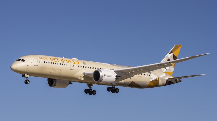 An Etihad Airways Boeing 787-9 at Perth Airport. (Keith Anderson)