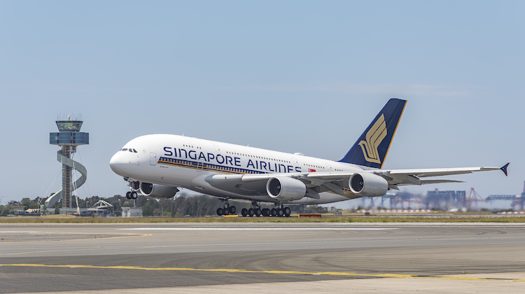 A file image of Singapore Airlines Airbus A380 9V-SKU in Sydney (Sydney Airport/Kurt Ams)