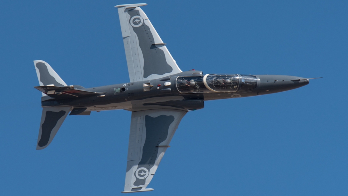 A RAAF A27 Hawk 127 flies at the 2019 Avalon Airshow.