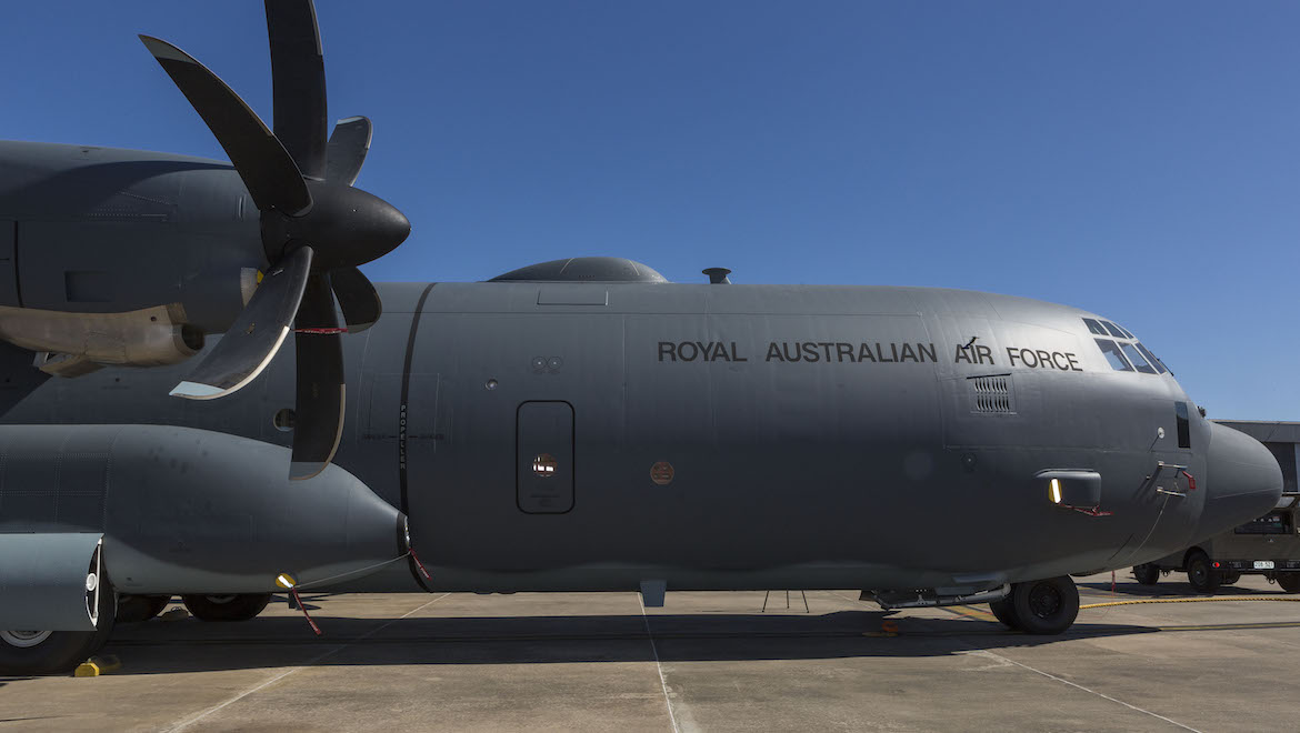 A file image of an RAAF C-130J Hercules fitted with the Ka-Band SATCOM communications system. (Defence)