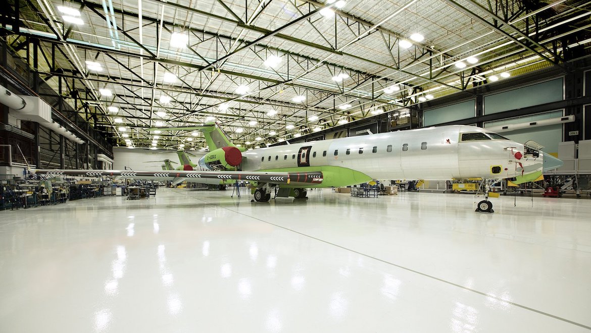 The first Bombardier Global 6500 enters the completion centre in Montreal. (Bombardier/Twitter)