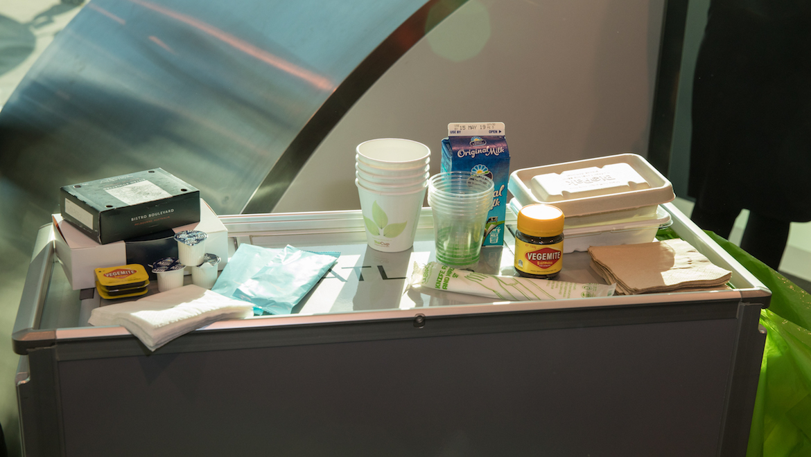A selection of some of the new sustainable products Qantas is introducing on its flights. (Qantas)