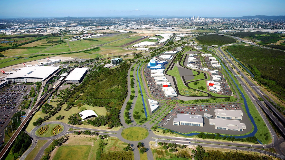 A concept illustration of the new auto-mall adjacent to and south of the international terminal. (Brisbane Airport)