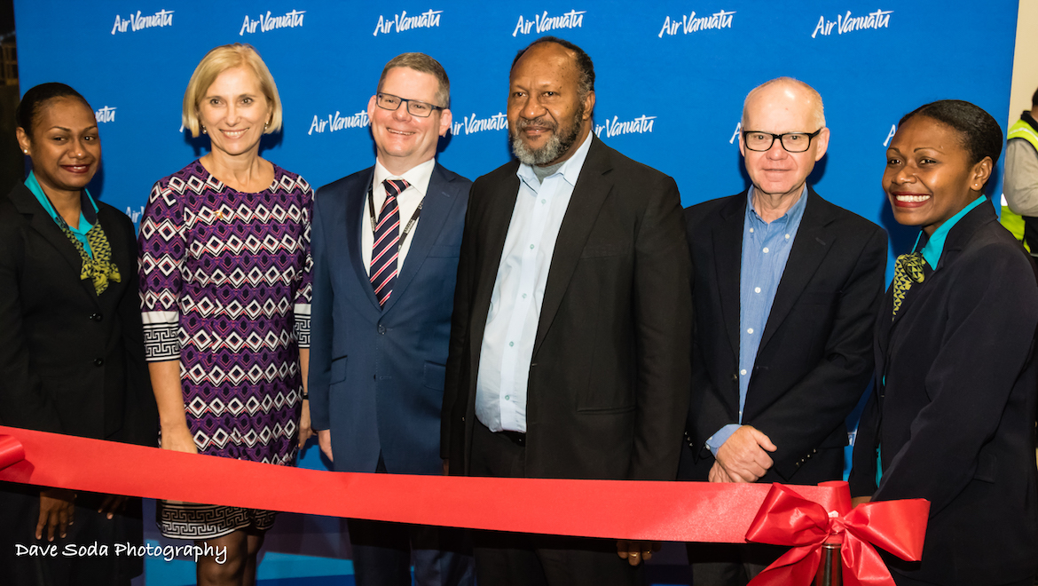 Air Vanuatu and Melbourne Airport celebrate the start of nonstop Melbourne-Port Vila flights. (Dave Soda)