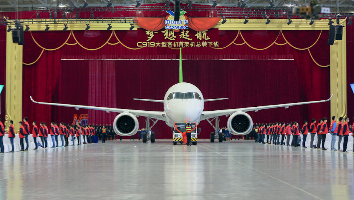 Factory rollout with great fanfare for the first C919. Boeing forecasts the Chinese market over the next 20 years at 7,690 planes worth $1.2 trillion. (Comac)