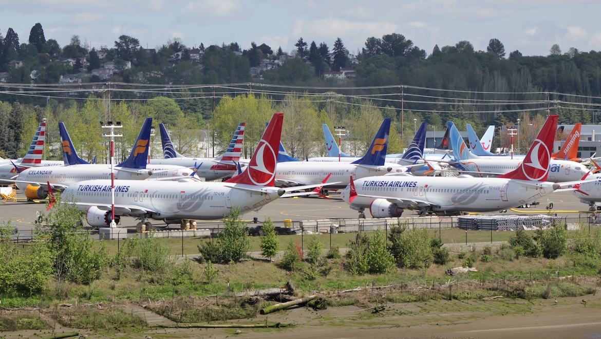 Grounded Boeing 737 MAX aircraft at Boeing Field in Seattle, Washington State. (Wikimedia Commons/SounderBruce)