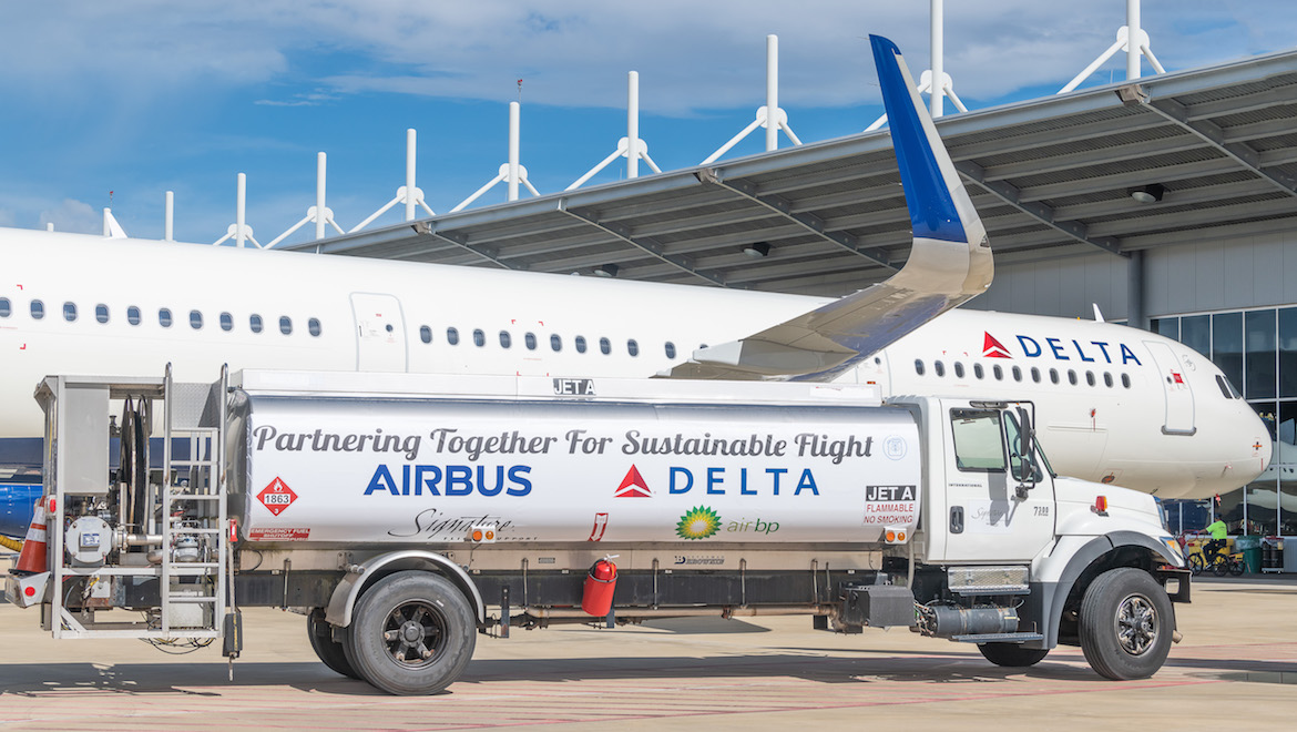 A file image of a fuel truck and a Delta Airbus A321. (Delta Air Lines)