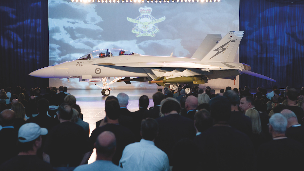 A44-201 was the centre of attention at the July 8 rollout ceremony. (Boeing)
