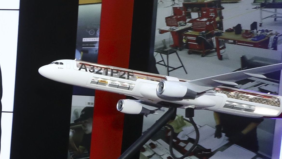 An Airbus A321P2F model at the 2018 Singapore Airshow. (Airbus)