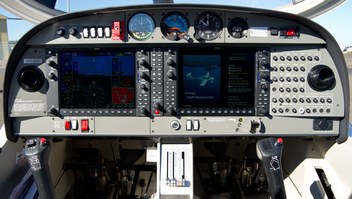 The flight deck features large Garmin screens. (Seth Jaworski)