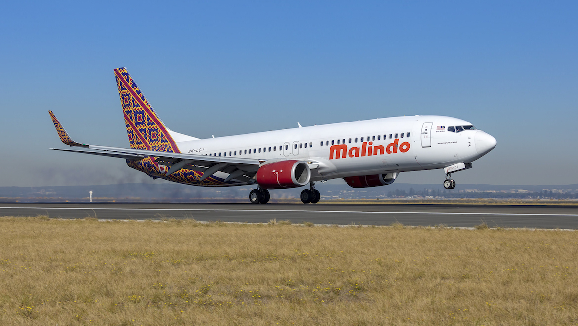 Malindo Air Boeing 737-800 9M-LCJ operated the inaugural flight to Sydney. (Sydney Airport/Kurt Ams)
