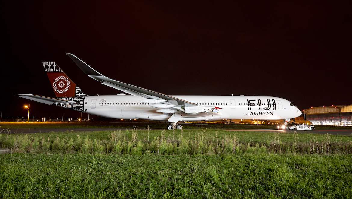 Fiji Airways' first Airbus A350-900 has rolled out of the paintshop. (Fiji Airways/Airbus)