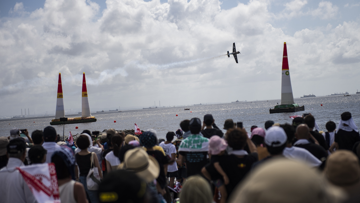 Matt Hall races at the Red Bull Air Race World Championship event at Chiba in Japan. (Red Bull Content Pool)
