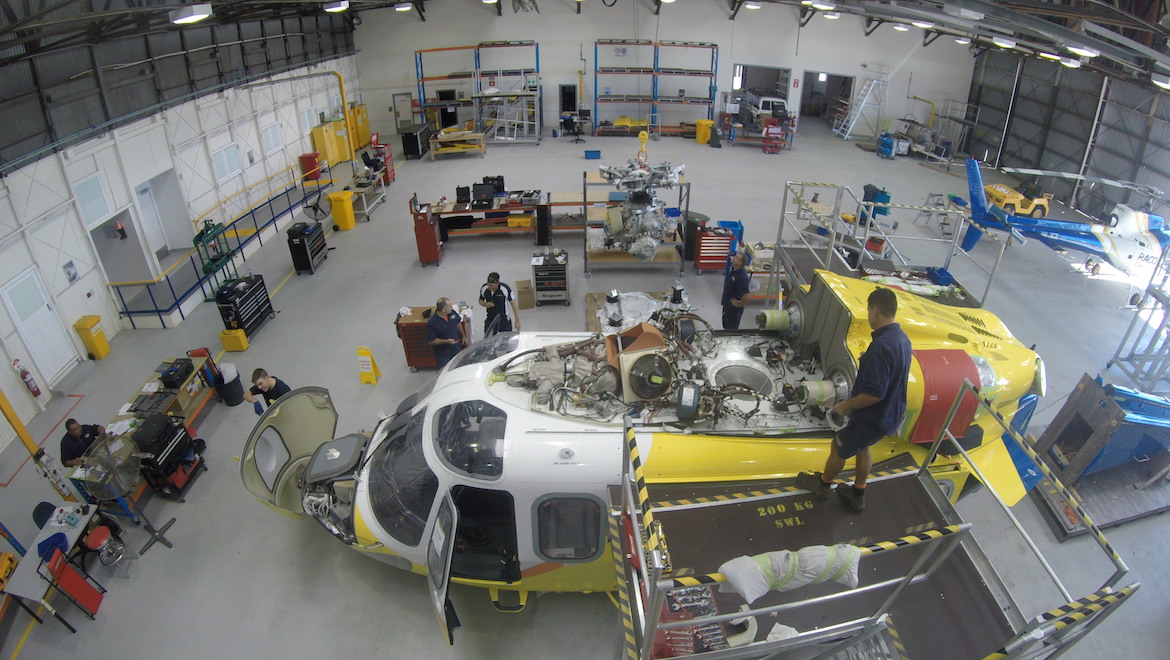 RACQ Lifeflight helicopters in the hangar. (RACQ Lifeflight)