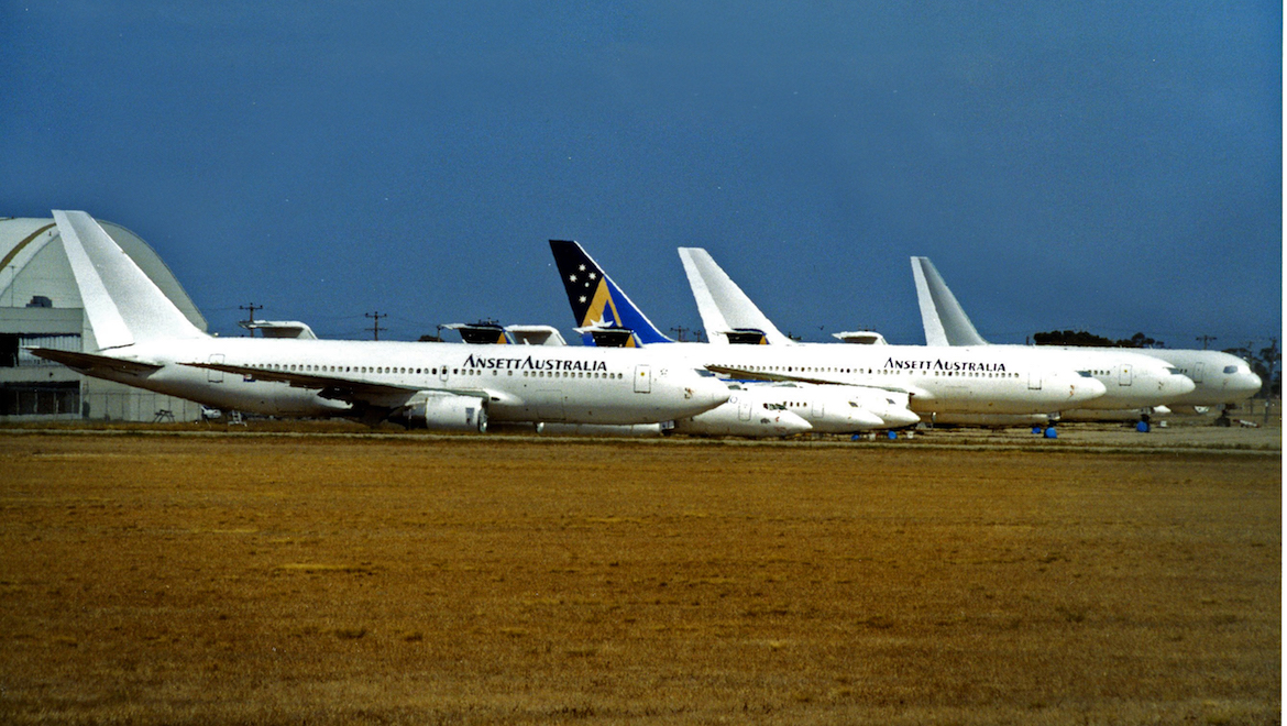 A March 2004 image of Ansett aircraft in storage at Melbourne Airport. (Brian Wilkes)