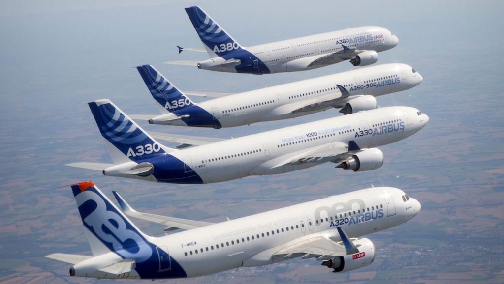 Airbus aircraft flying in formation.
