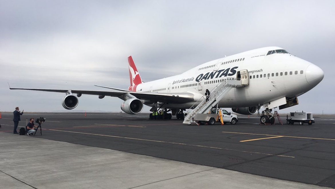 Qantas Boeing 747-400 VH-OJU Lord Howe Island at Grant County International Airport at Moses Lake. (Jordan Chong)