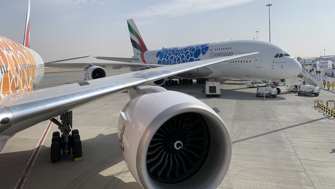Emirates aircraft at the 2019 Dubai Airshow. (Denise McNabb)